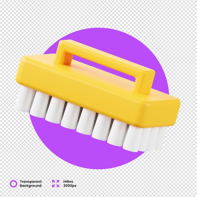 Icon 3D de pincel de limpieza amarillo para uso doméstico