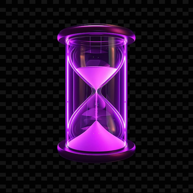 Icon 3D de reloj de arena con arena que fluye hecha con policarbo transparente PNG forma de color neón de moda