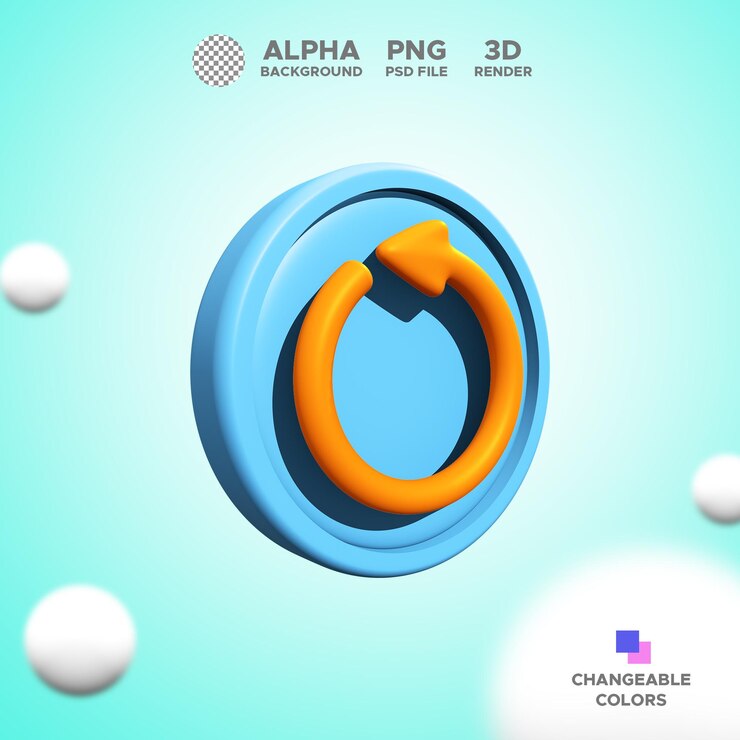 PSD icon 3d render rewind rewatch para diseño ilustración objeto aislado premium