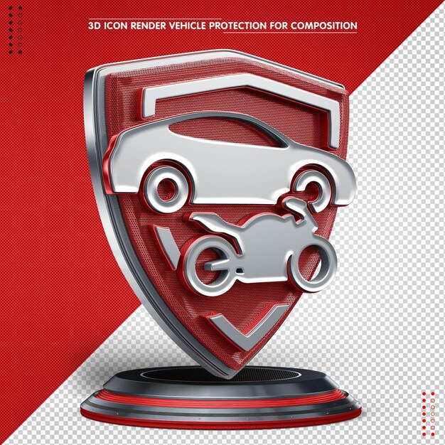 Icon 3d render voiture et moto protection des véhicules