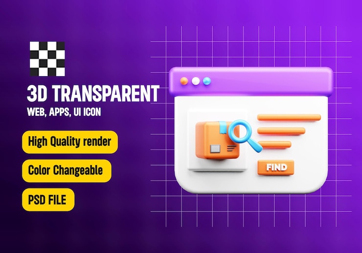 PSD icon 3d de seguimiento de la entrega o de compras en línea y icono 3d de venta al por menor