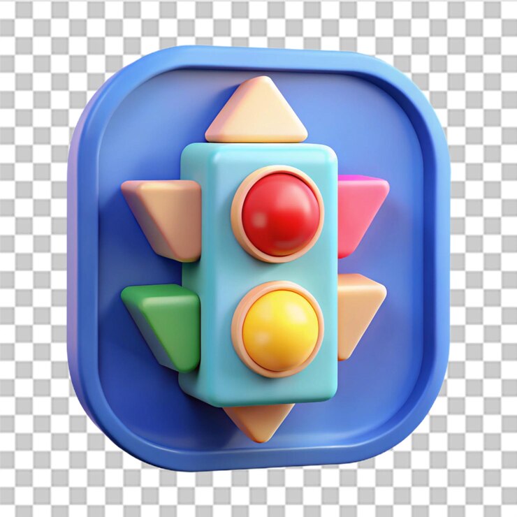 PSD icon 3d de semáforos de señalización en fondo azul azul cielo aislado diseño de advertencia seguridad calle encrucijadas semáforo urbano símbolo de transporte tres colores rojo amarillo verde ilustración de renderización 3d