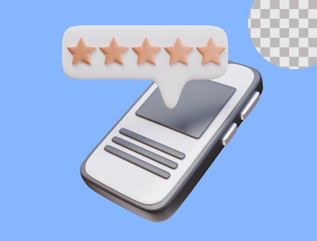 Icon 3D Smartphone Texto Bolha Estrelas Feedback Revisão Venda de Loja Conceito de Compras On-Line