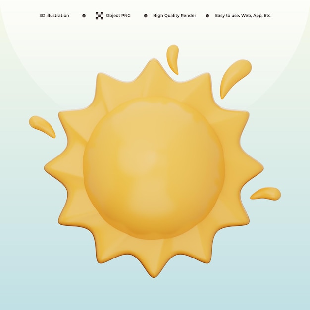 Icon 3D del sol que muestra la energía solar, el calor de verano, la energía ecológica y la luz natural