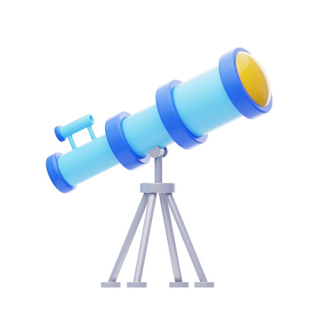 Icon 3D del telescopio azul en el soporte del trípode