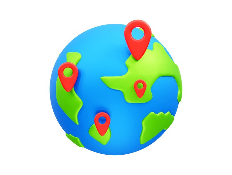 PSD icon 3d ubicación con vector de ilustración del mapa del mundo