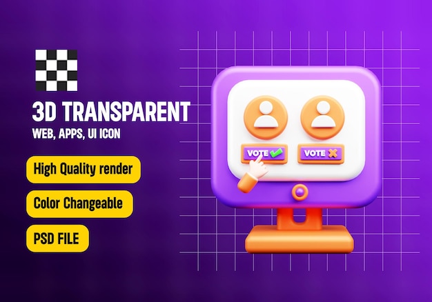 Icon 3D de votación en línea o ilustración de icono 3D de política