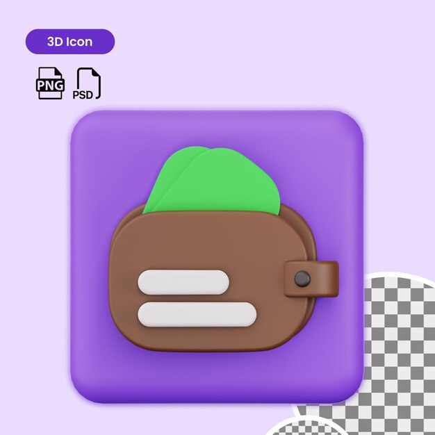 Icon 3D Wallet premium psd adecuado para aplicaciones de sitios web, etc.