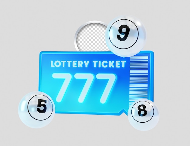Icon de billet de loterie 3D et boules de loterie avec des numéros aléatoires