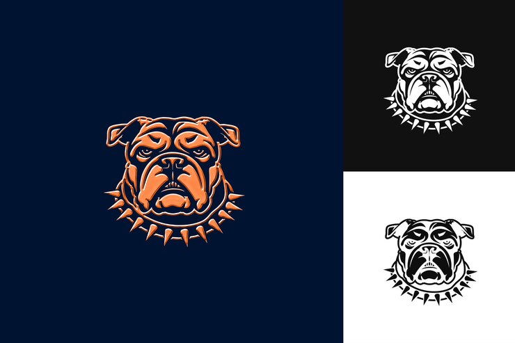 PSD icon bulldog muscular dog face com uma testa enrugada e ilustração animal vector art design