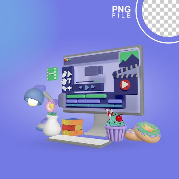 Icon de estação de trabalho de edição 3D um ecrã de computador com uma imagem de uma casa nele