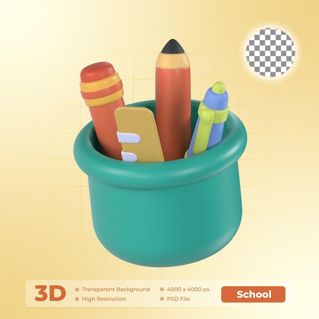 Icon de renderização 3D do Pencil Pot School Pack
