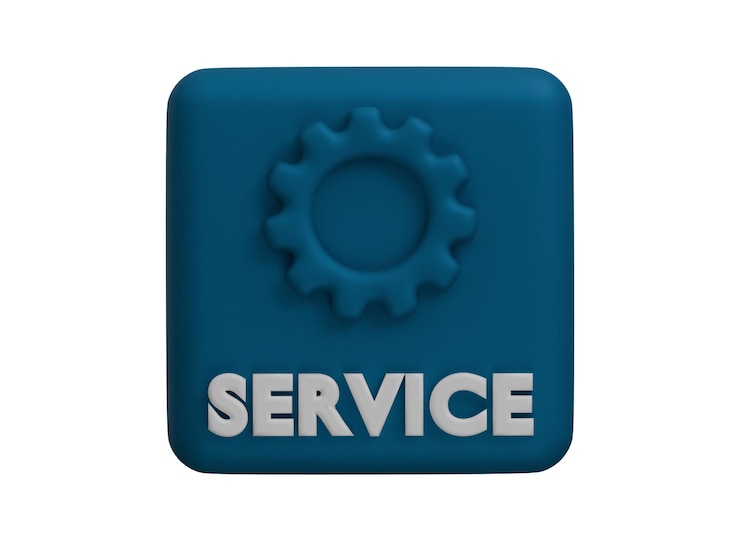 PSD icon con equipo y texto de servicio