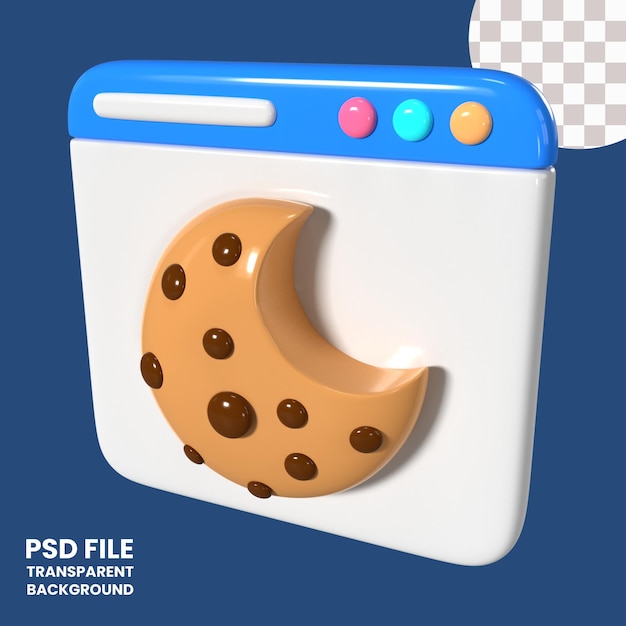 PSD icon für 3d-illustrationen von cookies im browser