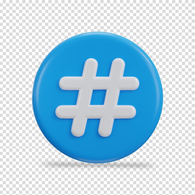 PSD icon de hashtag 3d sur l'illustration vectorielle du bouton de cercle bleu