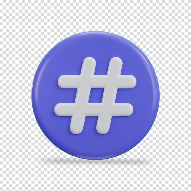 PSD icon de hashtag 3d sur l'illustration vectorielle du bouton du cercle violet