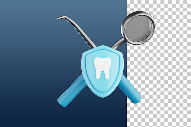 PSD icon con herramientas de dentista y un escudo azul