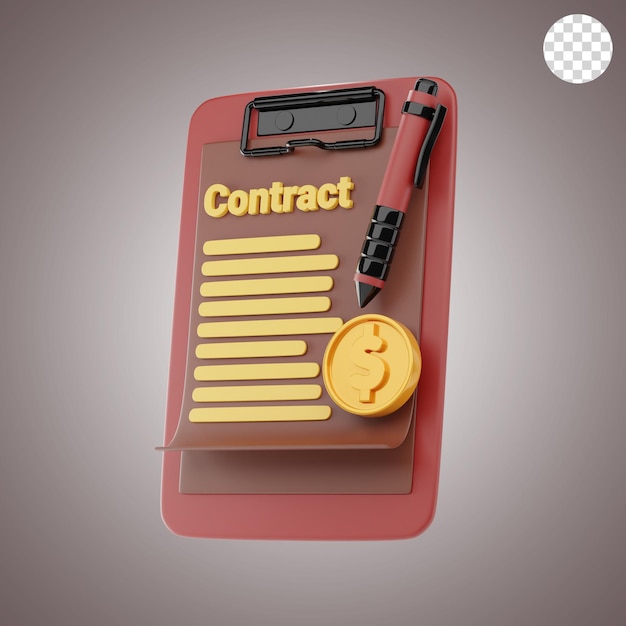 Icon et illustration de contrat d'affaires en 3D