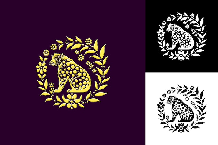 PSD icon jaguar manchas con la selva como la frontera poderosa ilustración j diseño de arte vectorial de animales