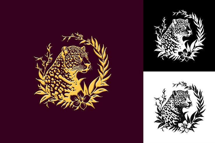 PSD icon jaguar manchas con la selva como la frontera poderosa ilustración j diseño de arte vectorial de animales
