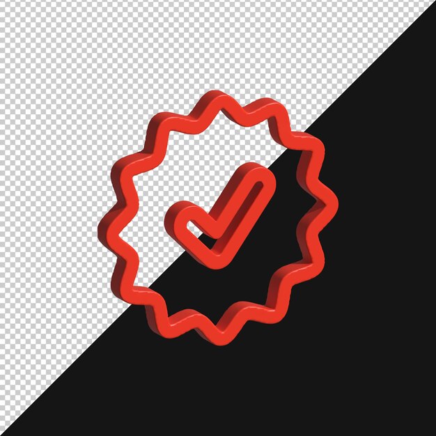 Icon de marca de comprobación roja 3D verificada