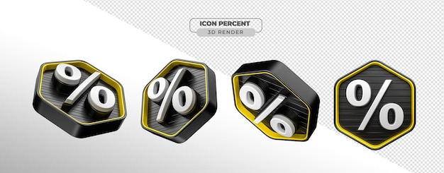 Icon Prozent 3d rendern realistisches Schwarz und Gelb