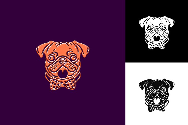 PSD icon pug dog pug face com rugas e uma língua brincalhona e ilustração animal vector art design
