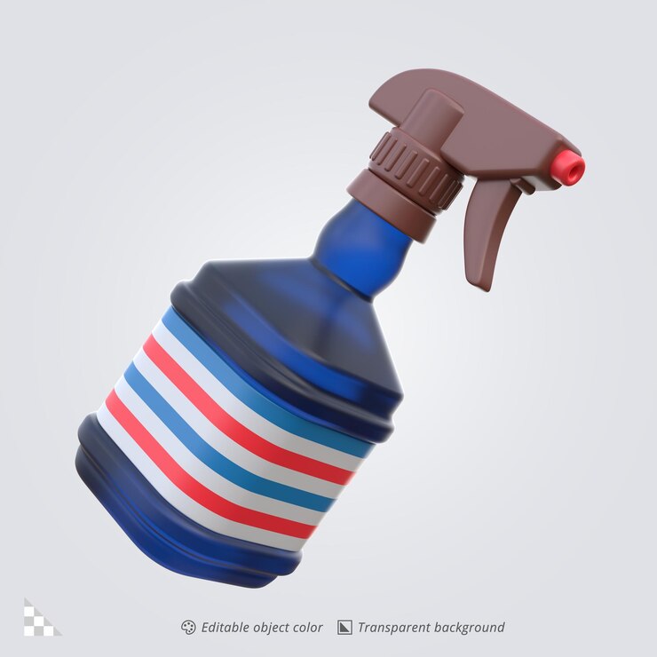 PSD icon rendering 3d de la botella de spray de barbero con rayas