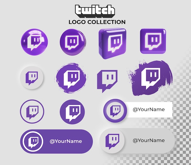 Icon-sammlung mit twitch-logo auf transparentem hintergrund