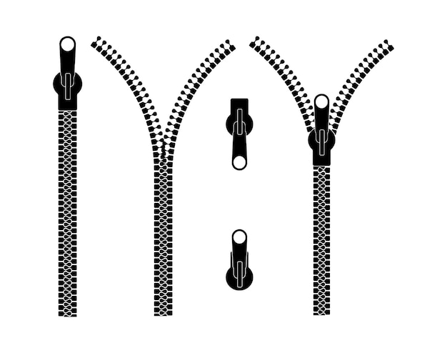 Icon Set de zíper aberto e fechado Elementos de vetor de zíper