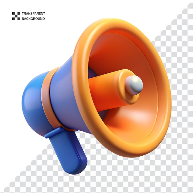 Icon de style de rendu 3D de haut-parleur de mégaphone Image PNG isolée sur un fichier PSD d'arrière-plan transparent