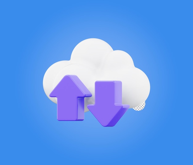 Icon de téléchargement de nuage blanc symbole d'informatique en nuage illustration 3D sur fond transparent