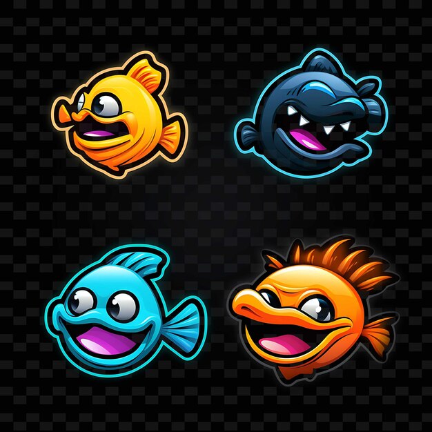Icon De Visage De Poisson Png Emoji Avec Des Lignes De Néon Ludiques étonnées, Endormies Et Affamées Y2k Forme Accrocheuse