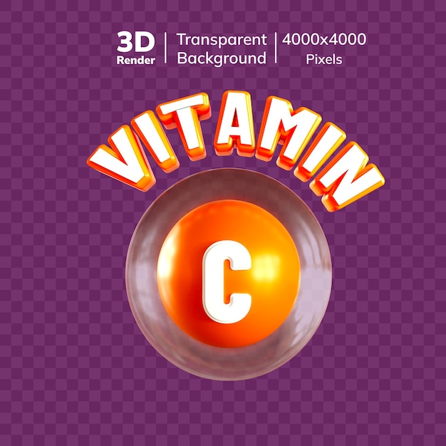 PSD icon de vitamina c premium con texto de vitaminas en 3d