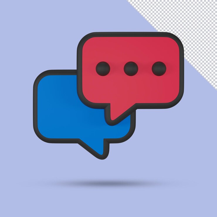 PSD icona 3d bolla chat blu e rossa isolata. illustrazione di rendering 3d.