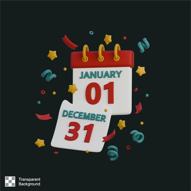 Icona 3D del calendario dell'anno nuovo 2