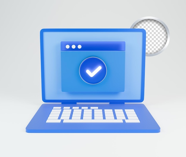 icona 3D del computer portatile con un segno di sicurezza