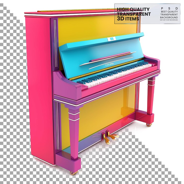 PSD icona 3d del pianoforte icona di pianoforte 3d colorata che rappresenta la musica su uno sfondo trasparente