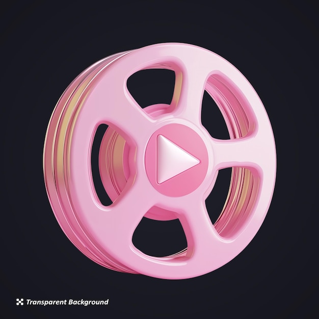 Icona 3D del pulsante di riproduzione del film rosa su sfondo trasparente
