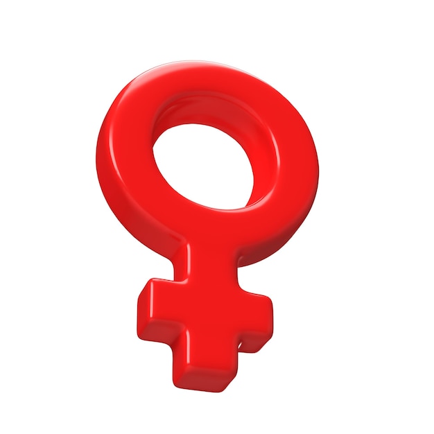 Icona 3d del simbolo del sesso femminile rosso rappresentazione 3d del simbolo della donna di genere isolata
