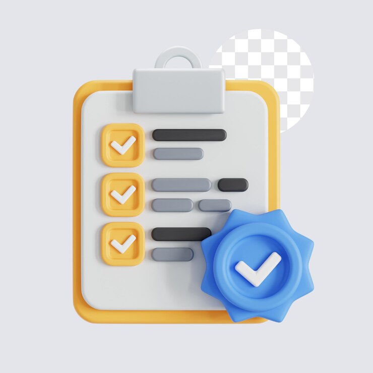 PSD icona 3d della verifica dei risultati delle prove e approvata