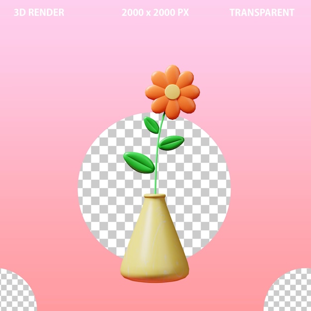 Icona 3D di vaso di fiori e braccia su sfondo trasparente isolato