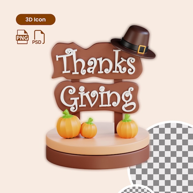 Icona 3D Grazie Giving Board psd premium adatto per il sito web e altri