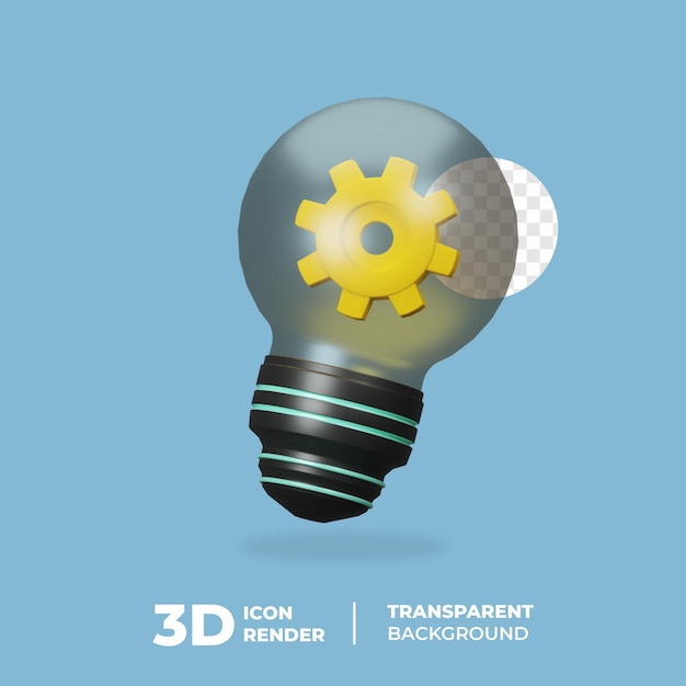 Icona 3D Lampadina moderna con processo a ingranaggi