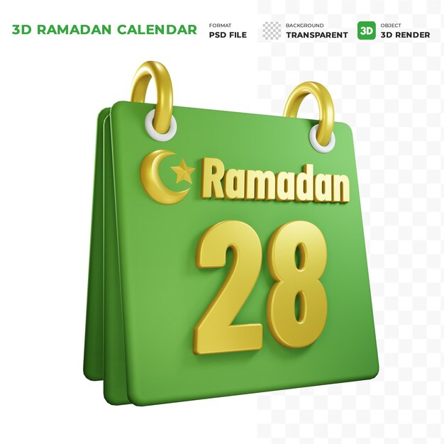 Icona 3D Rendering del calendario islamico del giorno del Ramadan