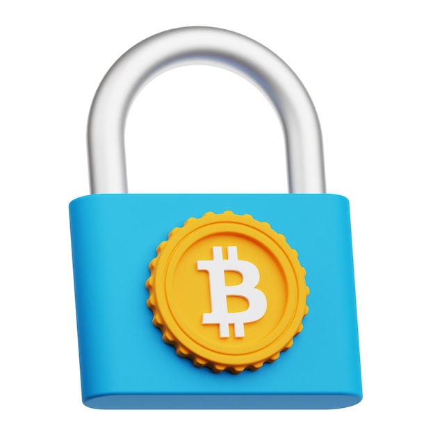 icona 3D sicura di bitcoin isolata sullo sfondo bianco