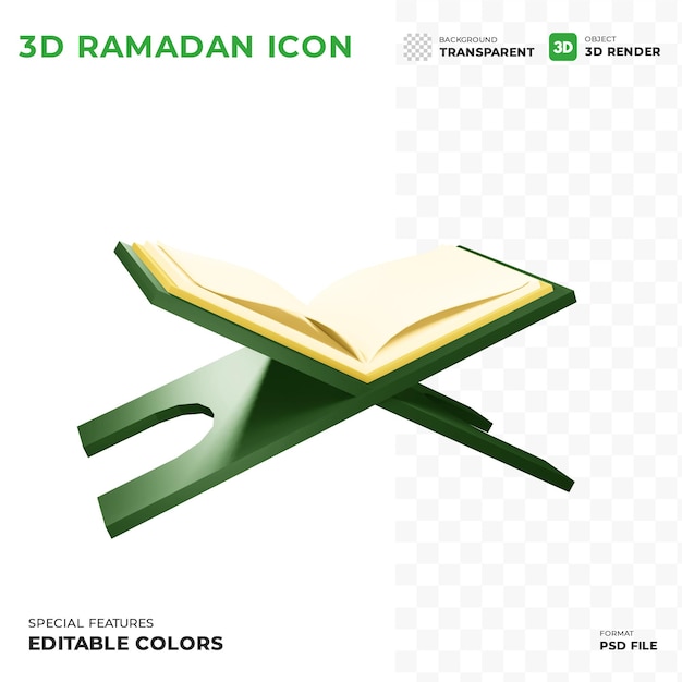 Icona Al Quran Ramadan 3D adatta per il concetto di eid mubarak