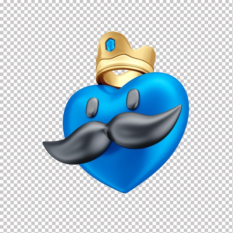 PSD icona blu del cuore del fumetto con i baffi e la corona in 3d father039s day con sfondo trasparente