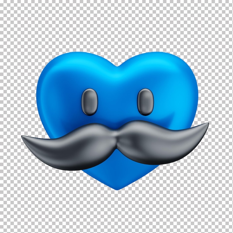PSD icona blu del cuore del fumetto con i baffi nel giorno 3d father039s con sfondo trasparente