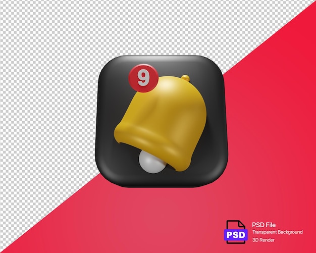 Icona campana rendering 3d 3d notifica campana simbolo social media promemoria lato